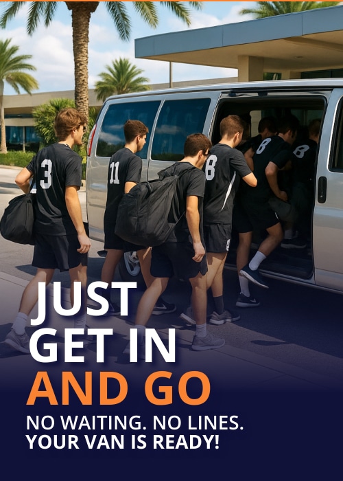 Just Get in and Go. C.C Rental delivers 15 passenger vans to florida airports