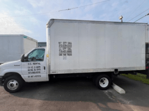 15-foot box truck rental sitting in parking lot